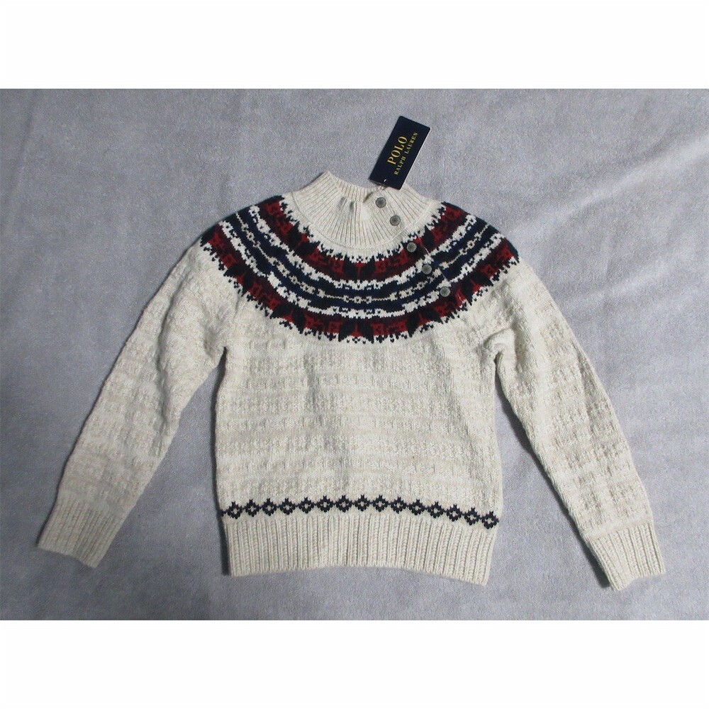 Polo Ralph Lauren Little Girl’s Ivory Fair Isle Mock Neck Pullover Sweater Sz 5